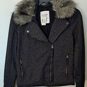 Aeropostale Faux Fur Trimmed Metalic Jacket Size large Cotton Blend NWT